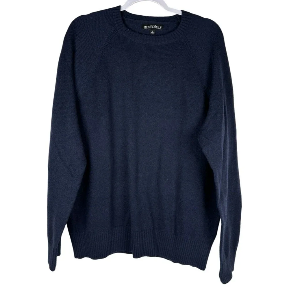 J. Crew Mercantile Lambswool Crewneck Pullover Sweater Navy Blue Mens Size Large